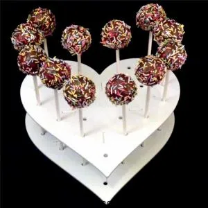 Pastís acrílic de forma personalitzada en forma de cor Pop Clear Stand amb pantalla de lollipop